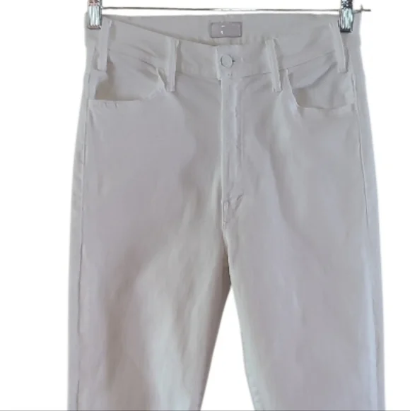 MOTHER The Hustler Ankle Fray Hem Jeans White Straight Flare - Picture 5 of 15